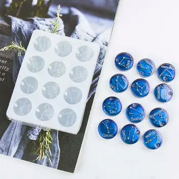 

12 Constellations Discs Pendant Epoxy Resin Silicone Mold Jewelry Making Tools X7YA