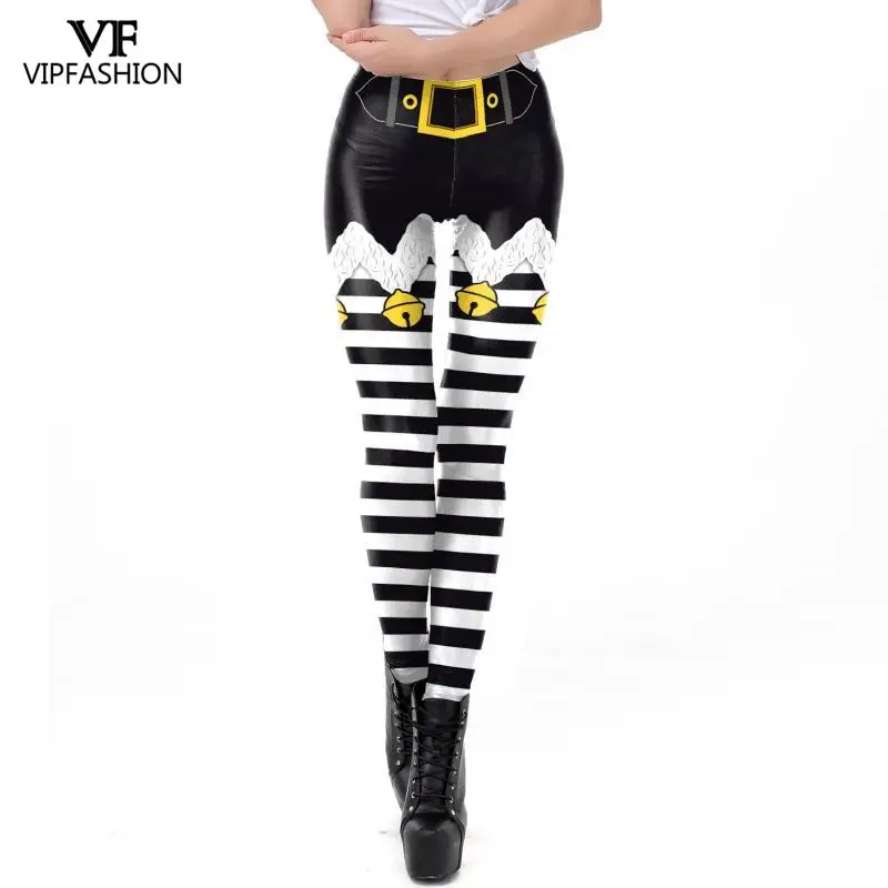 VIP модные эластичные леггинсы с высокой талией женские леггинсы с принтом женские штаны в полоску с принтом для тренировки Рождество 3d Цифровые Леггинсы