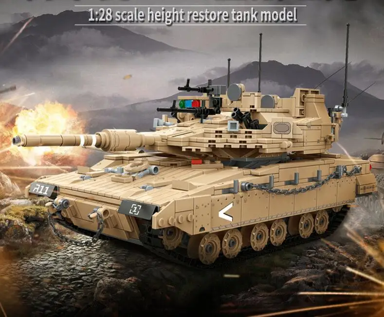 1:28 Merkava основной боевой военный танк Кирпичи Merkava MBT MK4 основной боевой танк солдат фигурки строительные блоки игрушки для детей