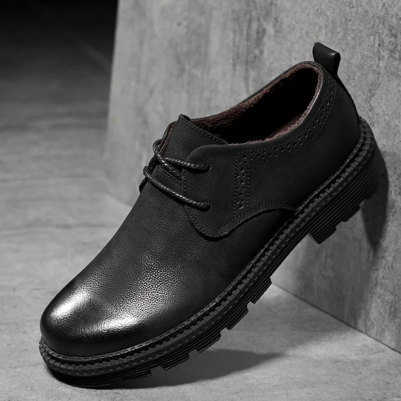 

Shoes Male dress Business Men Dress Shoes Fashion Round Toe outdoor with fur warm Lace-Up genuine Leather Shoes Footwear o4