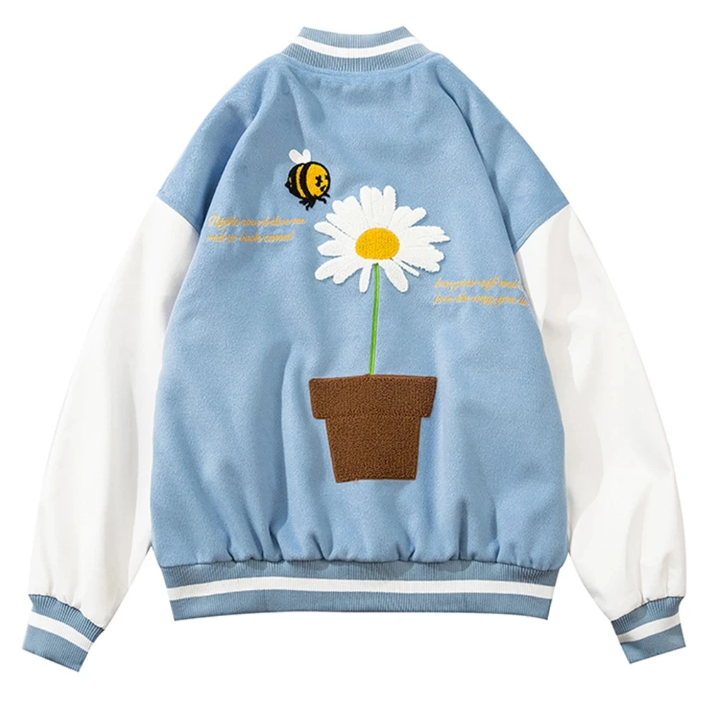 Furry Letter Daisy Flowers Patch PU Leather Patchwork Baseball