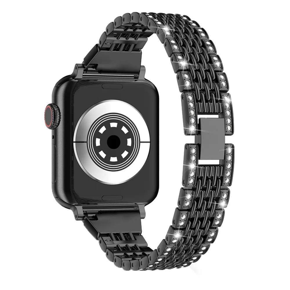 Блестящий ремешок для Apple Watch 38 мм 40 мм 42 мм 44 мм женские Металлические Блестящие Украшения ремешок замена ремешок для iwatch серии 5/4/3/2/1 - Цвет ремешка: Black