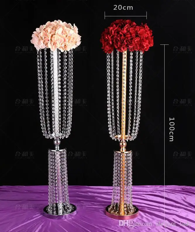 Crystal Beaded Chandelier Centerpiece Riser Top Candle Floral Plate Wedding Decoration T table Decoration Centerpieces for 11 Event