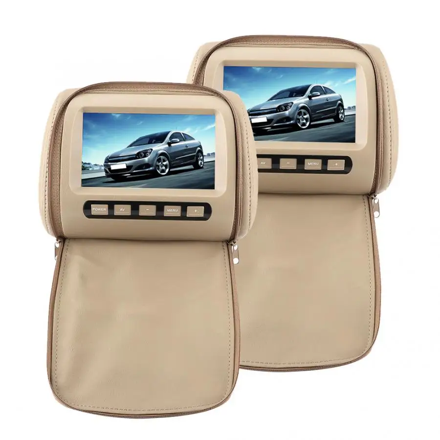 1 пара 7 в 16:9 Автомобильный подголовник монитор плеер c ЖК-экраном с застежкой-молнией крышка беспроводного управления MP5 DVD дисплей с коричневым подголовником