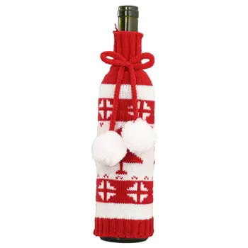 

Christmas Knitting Elk Snowflake Drawstring Wine Bottle Cover Bag Dinner Decor