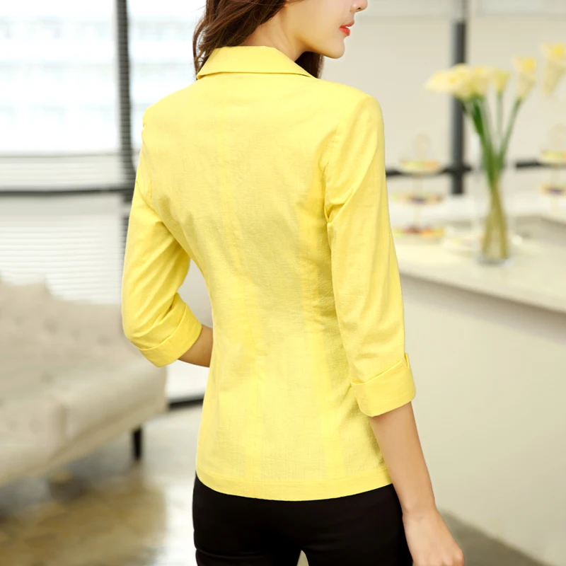 Summer Arts Style Women 3/4 Sleeve Loose Casual Blazers Single Button Cotton Linen Solid Blezer Femme Coat Plus Size 4XL Office