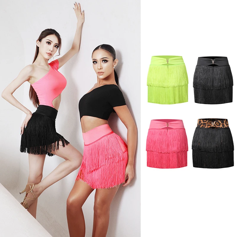 Sexy Latin Dance Skirt Women Double Tassels Adult Latin Practice Clothes Fringe Skirt Cha Cha Samba Rumba Dance Costume DNV15005 dance skirt