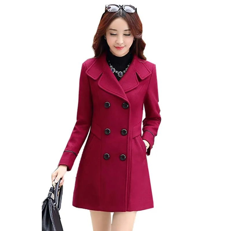 

Women Coat Autumn Winter Fashion Women Woolen Coat 2019 New Casual Medium long Solid color Long-sleeved Women Woolen Coat LXL04