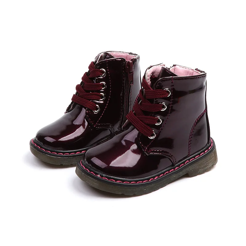 Botas de charol para niños y niñas, botines antideslizantes, suaves,  impermeables, con cordones|Botas| - AliExpress