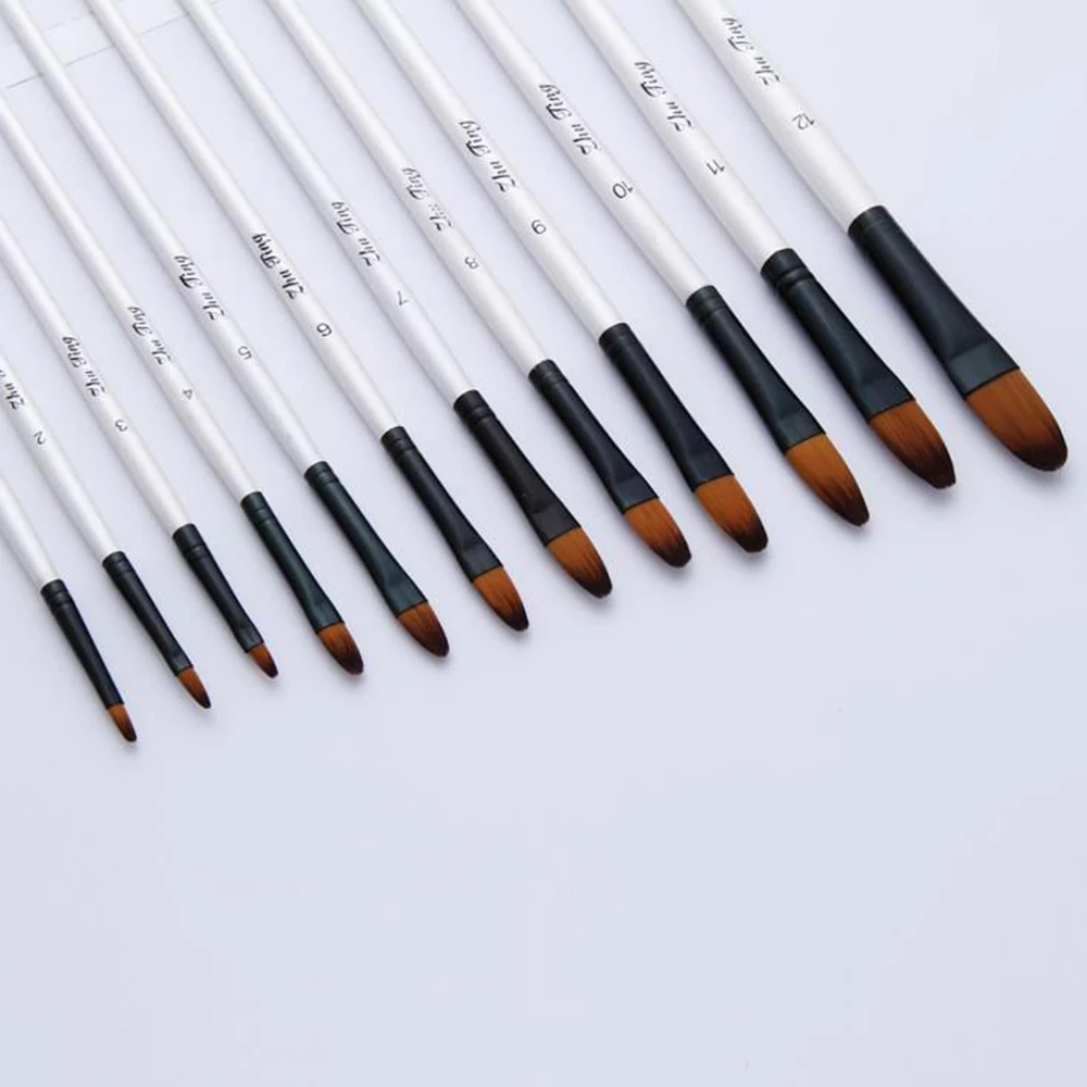 Brush Pen Delicate Durable Nylon 12Pcs Craft Art Drawing Supplies Painting Brush Acrylic Nylon Hair Paintbrush