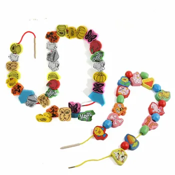 

26pcs/SET Wooden Animal Fruit Block stringing beaded Toys For Children Learning & Education Colorful Products Kids Toy 2.5cm WYQ