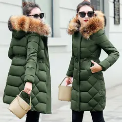 Большая зимняя куртка с натуральным мехом, Женская парка с воротником из меха енота, зимнее пальто для женщин, армейский зеленый пуховик