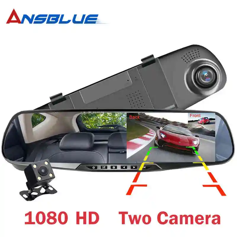 Full HD 1080P Автомобильный видеорегистратор Камера авто 4 3 дюймов зеркало заднего