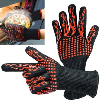 

1 Pair Kitchen Heat-Resistant Gloves Oven Mitts Silicone Gloves Grill Multifunctional Potholders For Baking BBQ Guantes Horno