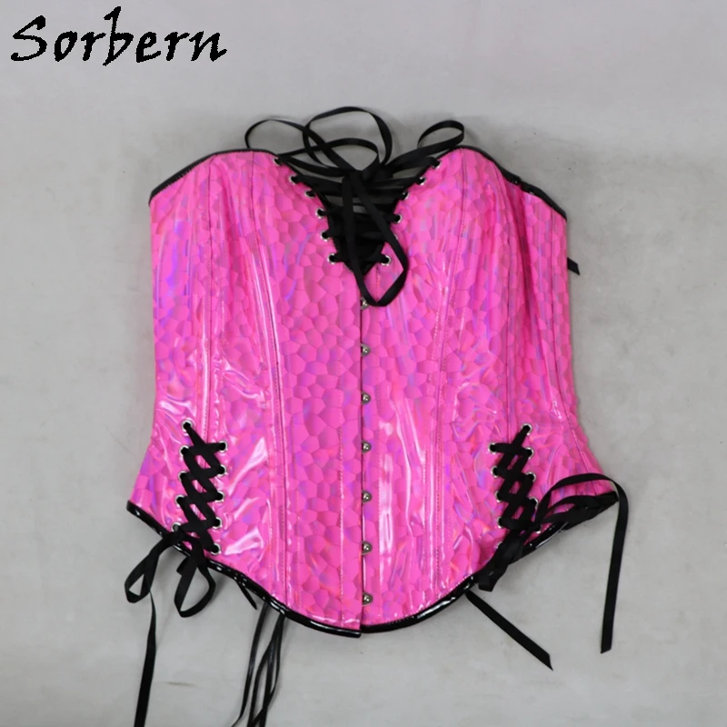 Sorbern Hot Pink Women Corset Sexy Fetish U-Shaped Cup Support Breast Steel Bustiers With Corset