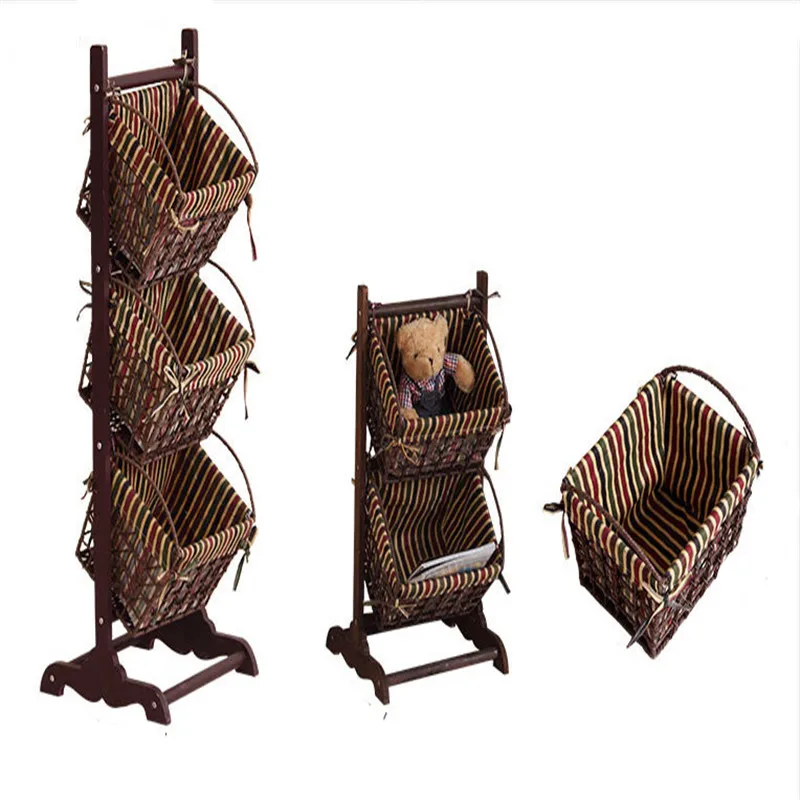 Magazine Rack Ground Living Room Receive Basket Real Wood The Cane