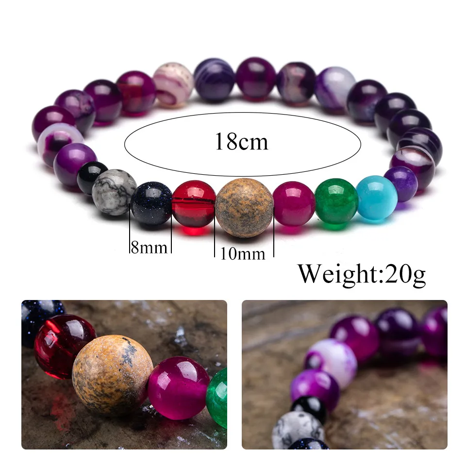 8 и 10 мм очаровательные браслеты с бусинами из натурального камня для женщин и мужчин фиолетовые Кристальные браслеты для влюбленных тигровый глаз и лавовый камень Мода