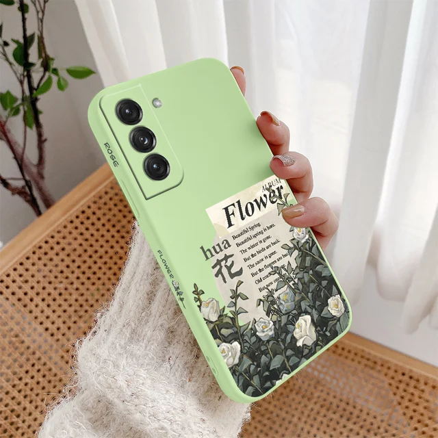 Oil Painting Roses Silicone Case For Samsung Galaxy S21 S20 FE S10 S9 Ultra Plus S10e Note 20 ultra 10 9 Plus Phone Back Cover Matcha Green
