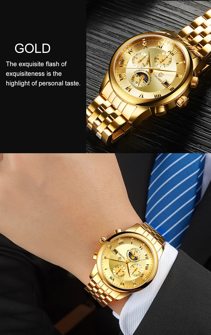 Tevise лучший бренд механические часы для мужчин из нержавеющей стали многофункциональные автоматические часы Роскошные мужские часы-Скелетон часы