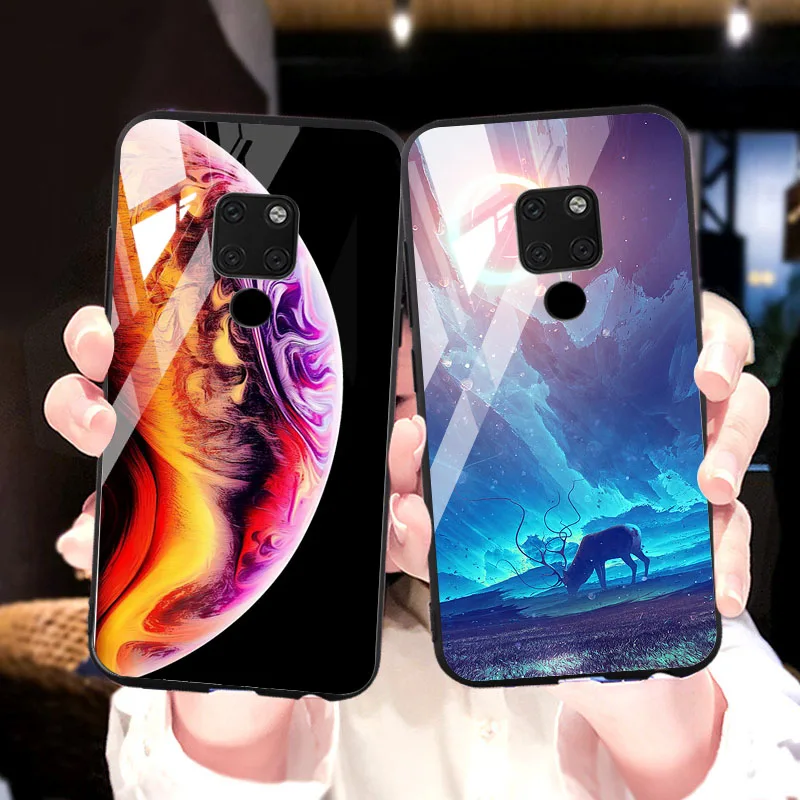 Закаленное Стекло чехол для huawei mate 20 lite 20X чехлы с космическим звездным принтом