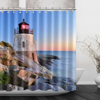 

Shower Curtain Bathroom Set Lighthouse Sea Waterproof Fabric