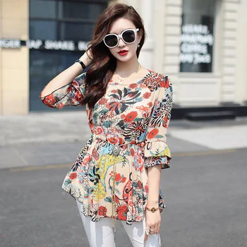 

Blouse Women Round collar Floral Half Sleeves Top Shirt Large size Blouses Summer Chiffon Woman Blouse 6XL 7XL