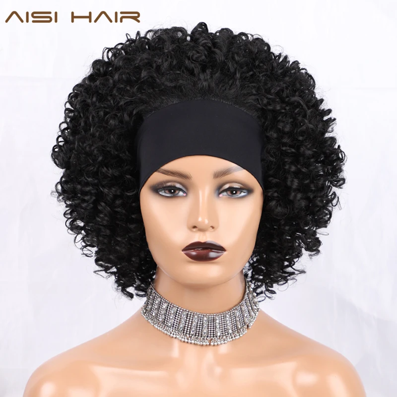 Get This Headband HAIR Black Wig Synthetic-Wig Kinky-Curly-Wigs Fluffy Short Afro Heat-Resistant 16nKqMw9