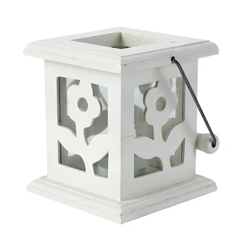 

European Pastoral White Small Wooden Candle Holder Wholesale Romantic Wedding Decoration Wooden Handle Small Tea Candle Holder