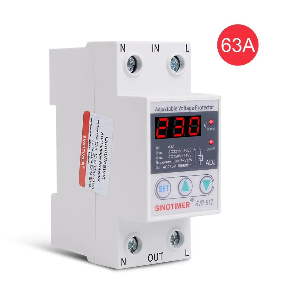 

SVP-60L 230V 40A Automatic Recovery Under Voltage Over Voltage Protector Relay Breaker Protective Device LED Display