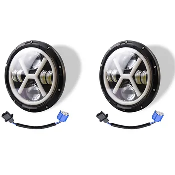 

500W 7 Inch Round Angel Eye LED Headlight 30000LM with Hi/Lo Beam DRL Amber Halo Ring for JEEP Wrangler JK TJ LJ,2Pcs