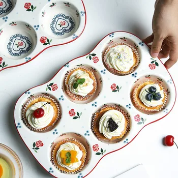 

Modern creative cherry ceramic baking tools simple personality cake pudding 6 grid household practical mold baking tray LB81315