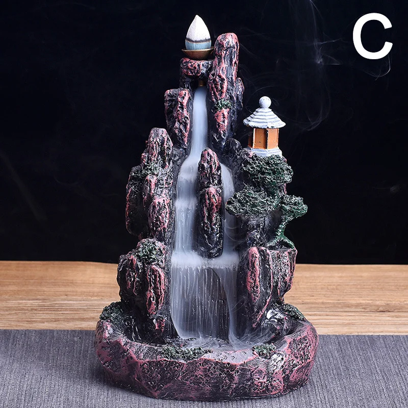 Waterfall Smoke Backflow Incense Holder LED Light Type Hotel Home Decor@LS