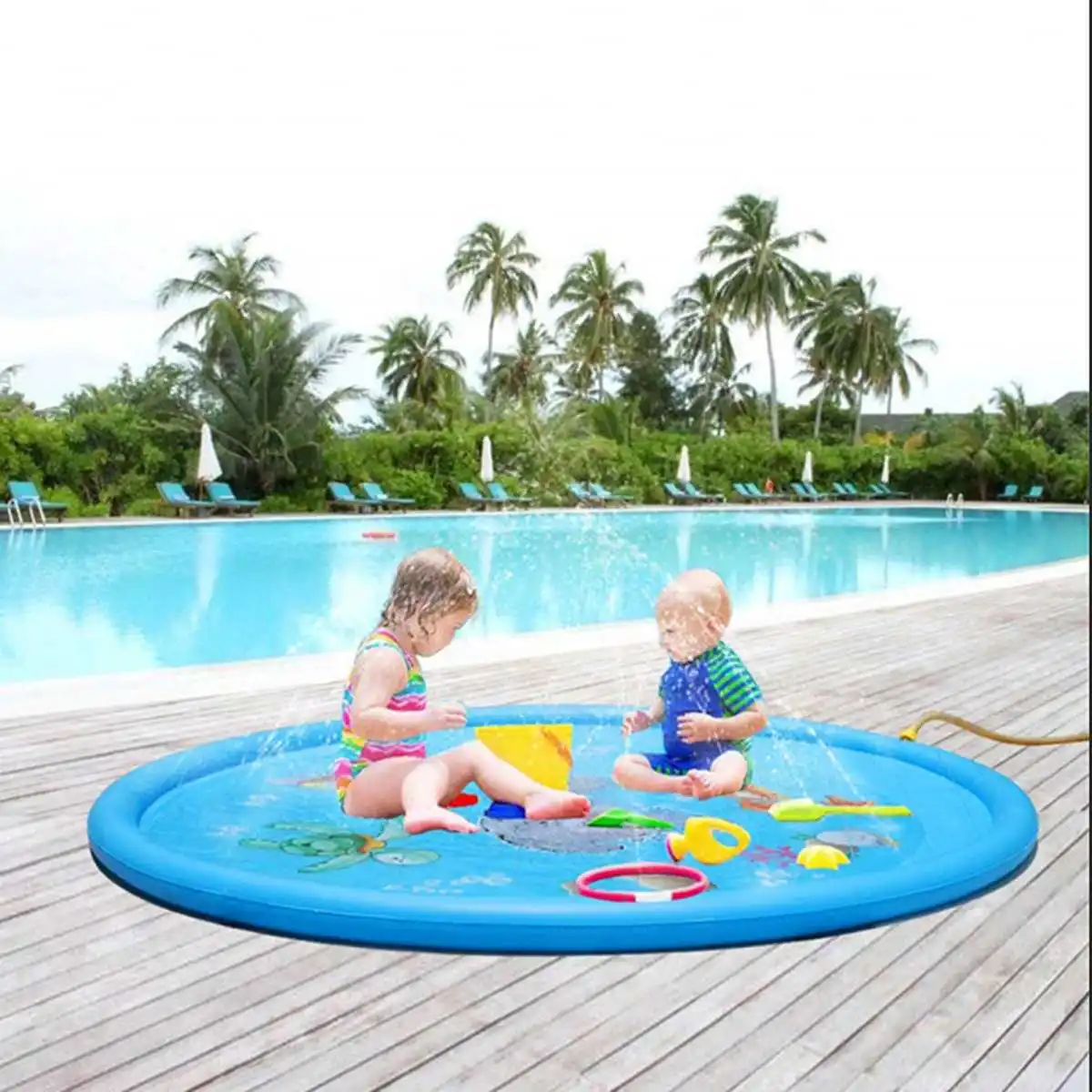 Inflatable Swimming Pool Inflatable Water Sprinkler Pad Water Sprinkler Pad Inflatable Water Mat Children Bathing Toys Inflatable Kids Round Water Splash Play Pool PVC Swimming Pools 100cm Playing Sprinkler Mat Yard Outdoor Fun
