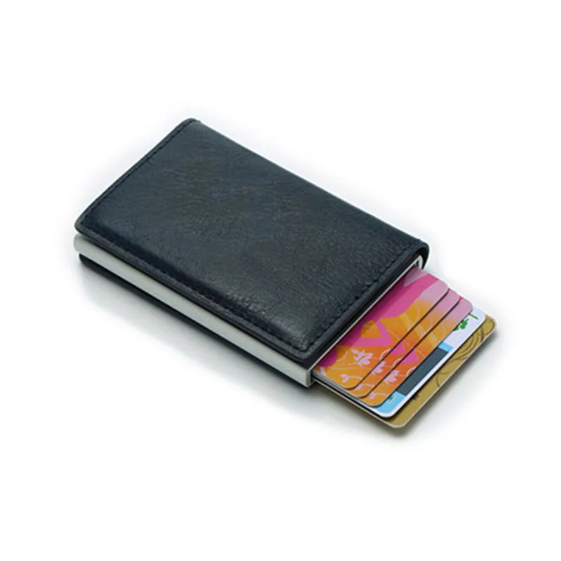 Bycobecy антикражные винтажные кредитные держатель для карт Блокировка Rfid всплывающее портмоне из искусственной кожи унисекс информация о безопасности алюминиевый кошелек - Цвет: Blue 889810