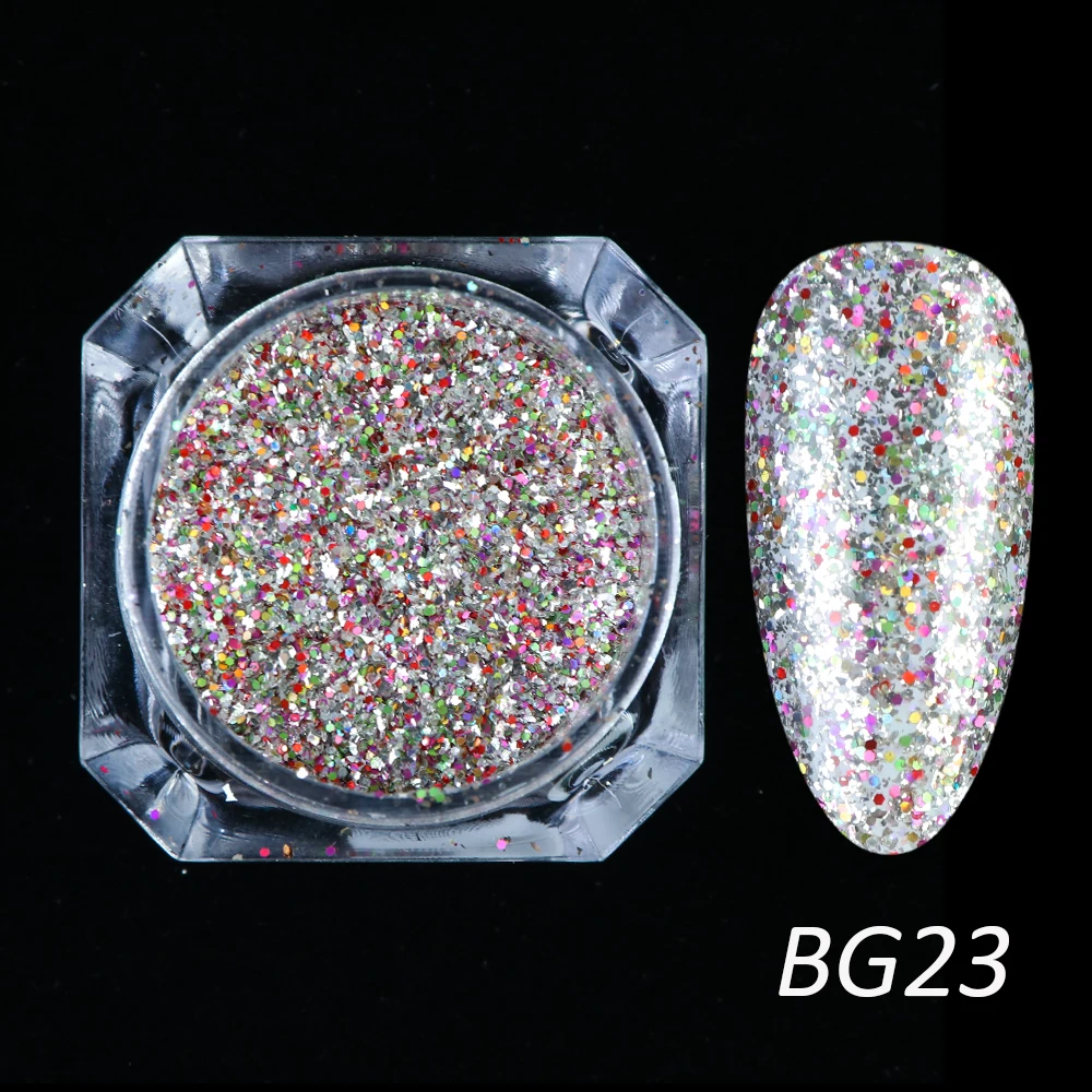 BG23 1 коробка голографическая платиновая блестящая пудра для ногтей, лазерная блестящая Алмазная LEBG01-26 для маникюра - Цвет: BG23