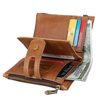 

Promotion Genuine Leather Rfid Wallet Men Crazy Horse Wallets Coin Purse Short Male Money Bag Mini Walet ID Credit Card Holder