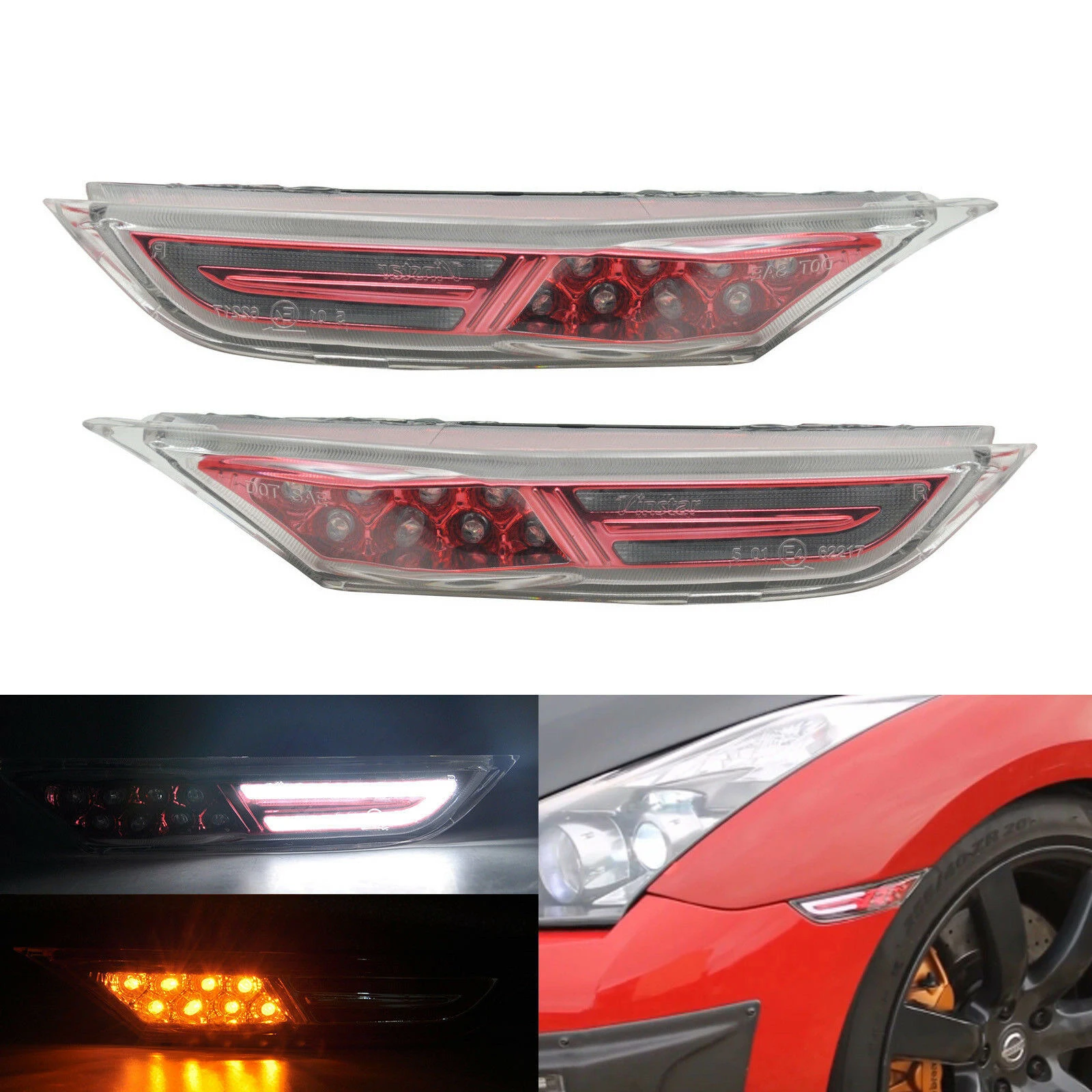 Для Nissan GTR R35 2007- Светодиодный Боковой габаритный фонарь DRL ходовая лампа передняя янтарная - Испускаемый цвет: Clear Red lens