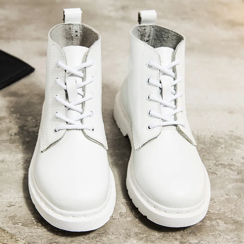 Genuine Leather Boots Women White Ankle Boots Motorcycle Boots Female Autumn Winter Shoes Woman Punk Botas Mujer 2020 Spring