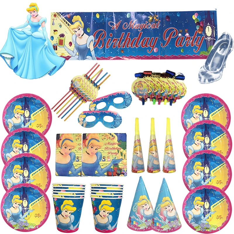 Disney decoración para fiesta de cumpleaños de princesas, figuritas de  Cenicienta de dibujos animados, artículos de mesa desechables de  papel|Vajilla de fiesta desechable| - AliExpress