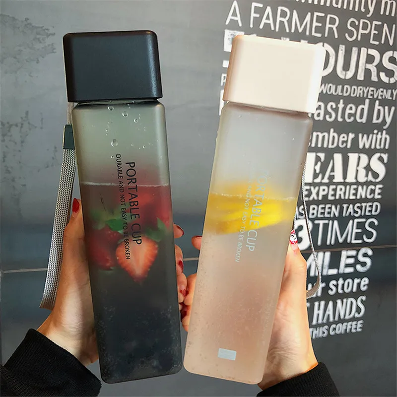

450ml Plastic Water Bottle Portable Square Bottle Fruit Juice Leak-proof Outdoor Sport Travel Hiking Camping Bottle Dropsh