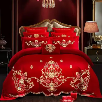

2019 New Products Sweet Love Wedding Bedding Sets Series High Quality Home Textile Soft For Adults 4/6 pcs