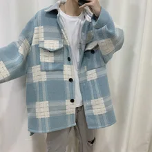 Winter Thick Woolen Coat Men Warm Fashion Contrast Color Tartan Woolen Jacket Men Loose Long Woolen Overcoat Male Clothes M-5XL