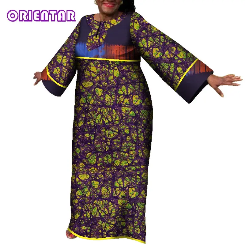 Традиционные африканские платья для женщин длинное осеннее платье макси повседневное Хлопковое платье с принтом женская одежда на заказ Плюс Размер WY118