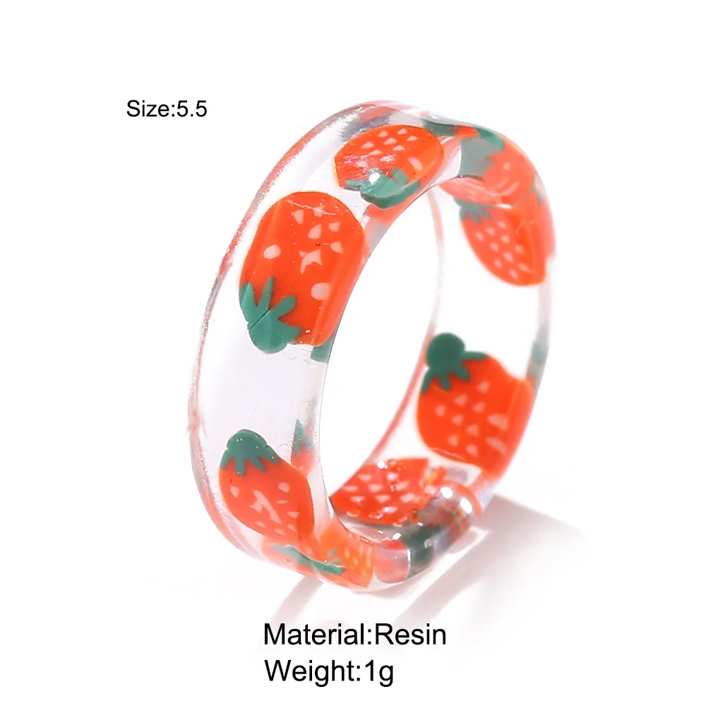 Finger ring Korean Fashion Fresh Fruits Transparent Resin Acrylic Ring For Women Girls Strawberry Lemon Finger Jewelry Gifts