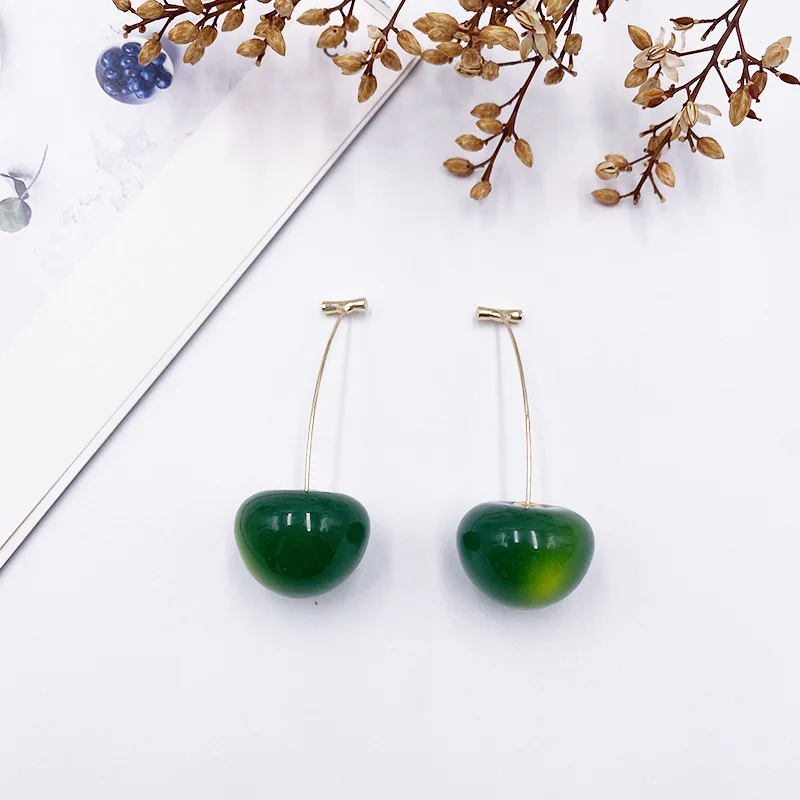 Korean Sweet Cherry Earrings Long statement Earrings for Women Acrylic Resin Colorful Fruit Dangle Earring Red Blue Pink Cherry