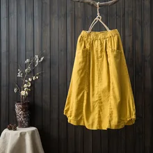 Осенняя юбка в стиле ретро, Женская юбка с эластичной резинкой на талии, свободная, с карманами, на пуговицах, однотонная, однотонная, повседневная, Женская юбка