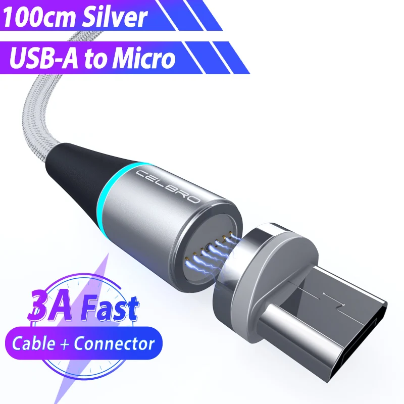 Магнитный кабель Micro usb type C Tipoc Led 5A Supercharge для huawei P30 P20 P10 mate 30 20 Pro Lite Cabo Usb Magnetico 1 м 3.3ft - Цвет: silver for mirco