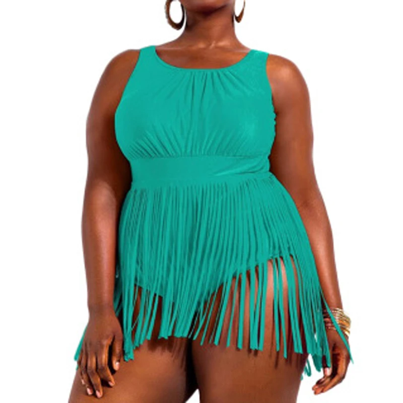 2020 New Retro Fringe One Piece plus size Swimsuits tassel swim dress sexy women candy color push up swimwear bathing suit | Спорт и