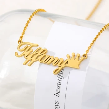 

Customize Crown Custom Name Necklace Personalized Stainless Steel Women's Platinum Necklaces gift for girls