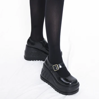 

Retro Lolita Shoes Harajuku Big Head Doll Shoes Casual Creepers Punk Shoes Ladies Wedges Platform Heels Gothic Black Boots